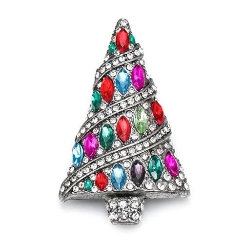 EVER FAITH Weihnachten Brosche Vintage Statement Kristall Weihnachtsbaum Anstecknadeln Pin für Kleidung Geschenke Mehrfarbig Silber-Ton von EVER FAITH