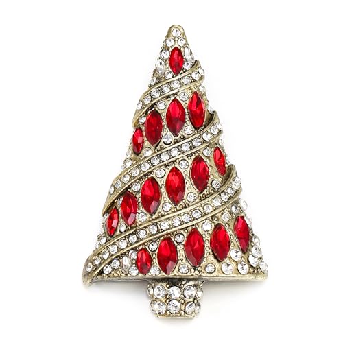 EVER FAITH Weihnachten Brosche Vintage Statement Kristall Weihnachtsbaum Anstecknadeln Pin für Kleidung Geschenke Rot Gold-Ton von EVER FAITH