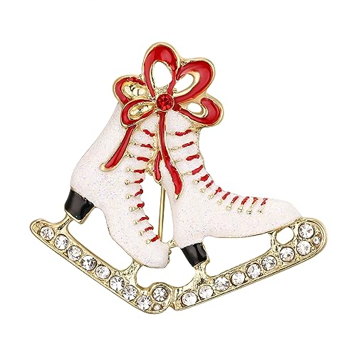 EVER FAITH Weihnachten-Schlittschuhe Brosche Anstecknadel, Strass Kristall Emaille Rot Schleife Knoten Schlittschuhlaufen Pins Holidy Kostüm Accessoires Party Schmuck Geschenke für Damen Mädchen von EVER FAITH
