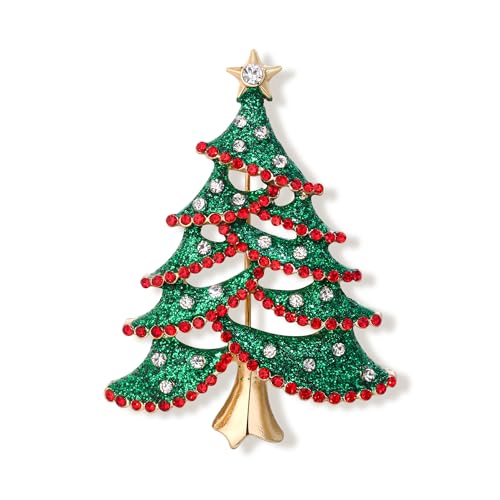 EVER FAITH Weihnachtsbaum Brosche, Grün Emaille Rot Strass grün Weihnachten Pin Anstecknadel Schmuck Geschenke von EVER FAITH