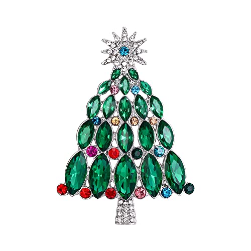 EVER FAITH Weihnachtsbaum Brosche Mode Winter Schneeflocke Weihnachten Marquise Kristall Pin für Kleidung Geschenke für Frauen Mädchen grün Silber-Ton von EVER FAITH