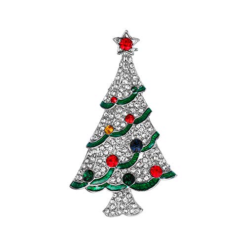 EVER FAITH Weihnachtsbaum Brosche Österreichischer Kristall Rot Star Ribbon Wunschbaum für Weihnachten von EVER FAITH