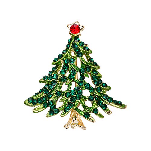 EVER FAITH Weihnachtsbaum Brosche Strass Kristall für Weihnachten Party Schmuck Rot mit Grün von EVER FAITH