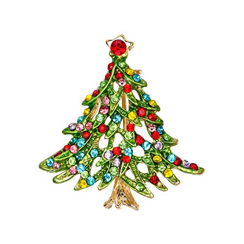 EVER FAITH Weihnachtsbaum Brosche Strass Kristall für Weihnachten Party Schmuck Rot mit Mehrfarbig von EVER FAITH