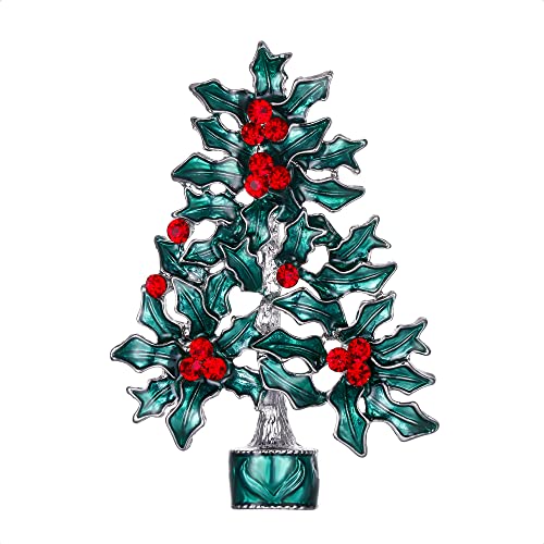 EVER FAITH Weihnachtsbaum Brosche Weihnachten Christmas Tree Pin Kristall Grün Silber-Ton von EVER FAITH