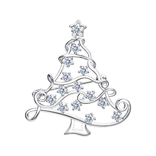 EVER FAITH Weihnachtsbaum Brosche Weihnachten Christmas Tree Pin mit kleinen Sternen baumelnden Kristall Silber-Ton von EVER FAITH
