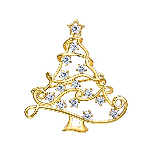 EVER FAITH Weihnachtsbaum Brosche Weihnachten Christmas Tree Pin mit kleinen Sternen baumelnden Kristall für Kleidung Gold-Ton von EVER FAITH