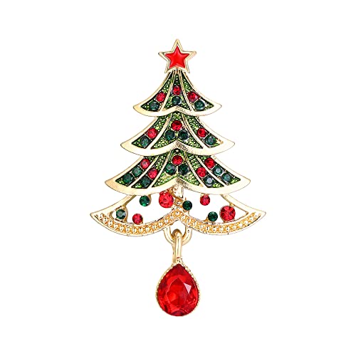 EVER FAITH Weihnachtsbaum Brosche für Damen Mädchen, Strass Art Deco Rot Emaille Stern Tränen Broschen Schmuck Geschenke für Weihnachten Bunt Gold-Ton von EVER FAITH