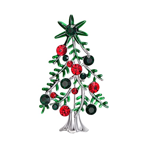 EVER FAITH Weihnachtsbaum Broschen Strass Kristall Art Deco Vintage Emaille Blatt Weihnachten Schmuck Geschenke Pin für Kleidung Damen Mädchen Grün/Rot Silber-Ton von EVER FAITH