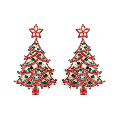 EVER FAITH Weihnachtsbaum-Ohrringe Art Deco Strass Kristall Ohrstecker für Weihnachten Party Geschenk Grün Rot Gold-Ton von EVER FAITH