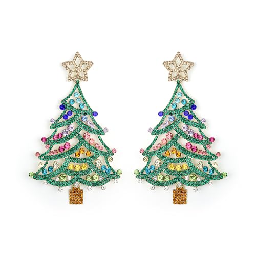 EVER FAITH Weihnachtsbaum-Ohrringe Art Deco Strass Kristall Ohrstecker für Weihnachten Party Geschenk Mehrfarbig Gold-Ton von EVER FAITH