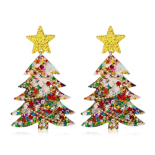 EVER FAITH Weihnachtsbaum Ohrringe Gold Stern Kristall Acryl Tropfen Ohrringe Grün Baum Ohrring Schmuck Geschenk für Damen Mädchen Urlaub Party Fest Dekoration Mehrfarbig Gold-Ton von EVER FAITH