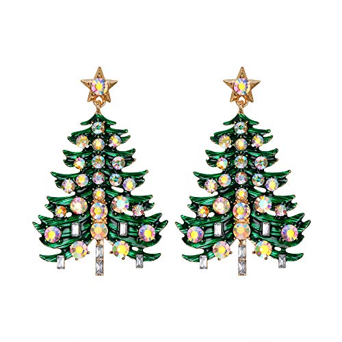 EVER FAITH Weihnachtsbaum Ohrringe Große Grüne Emaille Schillernder Klar AB Strass Kristall Hängend Ohrstecker für Weihnachten von EVER FAITH