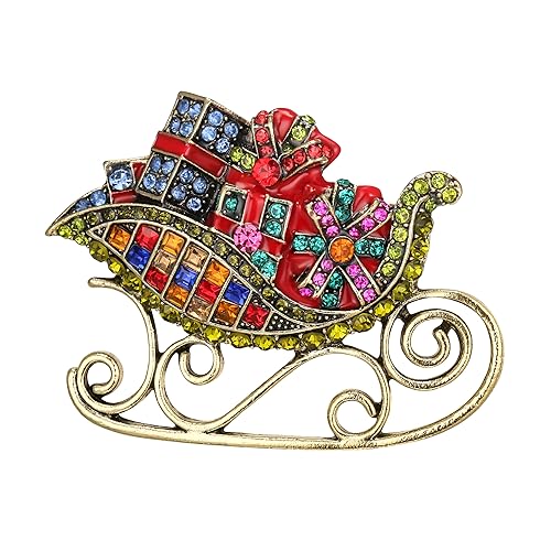 EVER FAITH Weihnachtsbrosche für Damen, Strass Weihnachtsmann Schlittenfahrt Geschenke Brosche Pin Weihnachten Schmuck von EVER FAITH