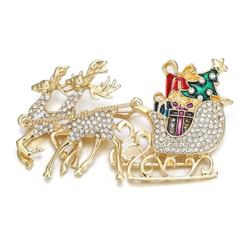 EVER FAITH Weihnachtsschlitten Brosche Österreichische Kristall Emaille Weihnachtsbaum Geschenk Schmuck Geschenk Pin für Kleidung Damen Weihnachten Klar Gold-Tone von EVER FAITH
