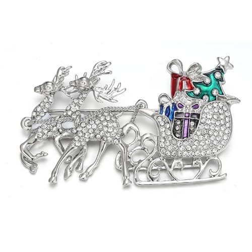 EVER FAITH Weihnachtsschlitten Brosche Österreichische Kristall Emaille Weihnachtsbaum Geschenk Schmuck Geschenk Pin für Kleidung Damen Weihnachten Klar Silber-Tone von EVER FAITH