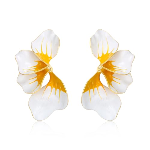 EVER FAITH Weiß Blütenblatt Ohrringe Statement Oversized Große Boho 4 Blütenblätter Blume Ohrstecker Sommerschmuck für Urlaub Damen von EVER FAITH