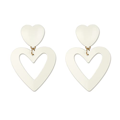 EVER FAITH Weiße Herz Ohrringe, Liebe Herz Tropfen Ohrringe Geschenke für Valentinstag Muttertag Schmuck Damen Mädchen von EVER FAITH