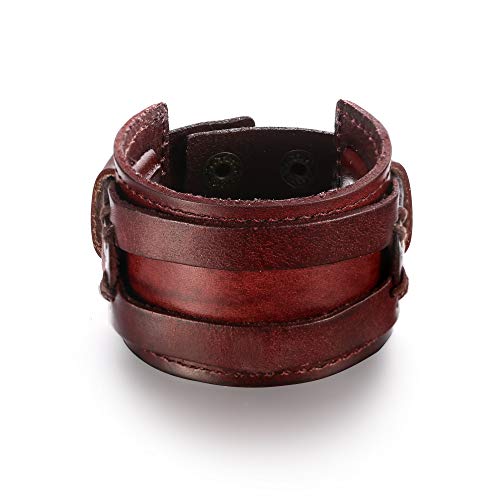 EVER FAITH Wickelarmbänder Punk Rock Kunstleder Armreif Herren Manschette Mitte 2 Reihen Gürtel Manschetten Armbänder Unisex Paar Braun von EVER FAITH