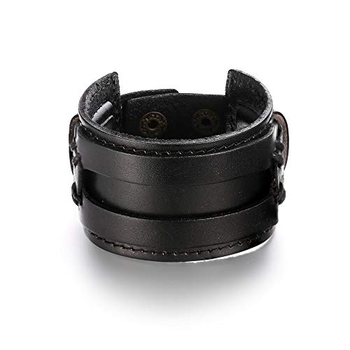 EVER FAITH Wickelarmbänder Punk Rock Kunstleder Armreif Herren Manschette Mitte 2 Reihen Gürtel Manschetten Armbänder Unisex Paar Schwarz von EVER FAITH