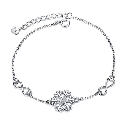 EVER FAITH Winter Schneeflocke Armband 925 Sterling Silber Klar Zirkonia 8 Form Unendlichkeit Armreif Armkette einstellbare für Damen Mädchen von EVER FAITH