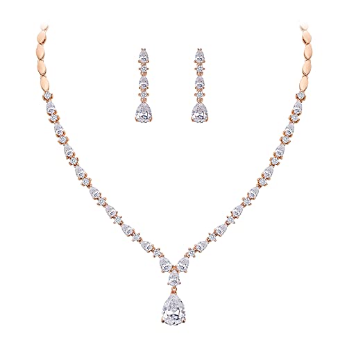 EVER FAITH Zirkonia Charming Wasser Tropfen Braut Anhänger Halskette Ohrringe Set Klar Rosegold-Ton EVER FAITH Zirkonia Charming Wasser Tropfen Braut Anhänger Halskette Ohrringe Set Klar Rosegold-Ton von EVER FAITH
