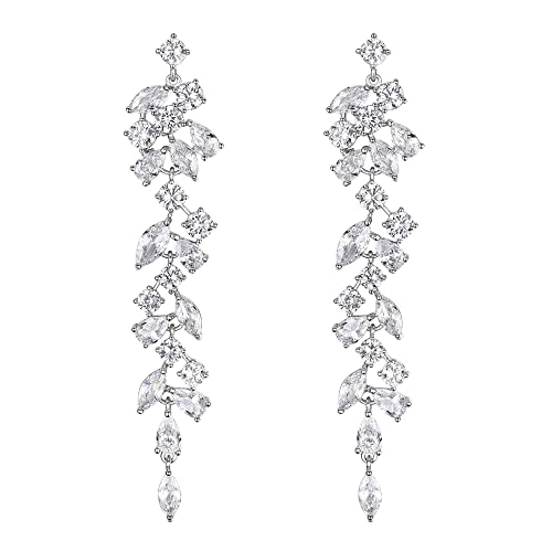 EVER FAITH Zirkonia Ohrringe für Damen Runde Tropfen-Kristall-Kronleuchter lange Ohrstecker Klar Silber-Ton EVER FAITH Zirkonia Ohrringe für Damen Runde Tropfen-Kristall-Kronleuchter lange Ohrstecker Klar Silber-Ton von EVER FAITH