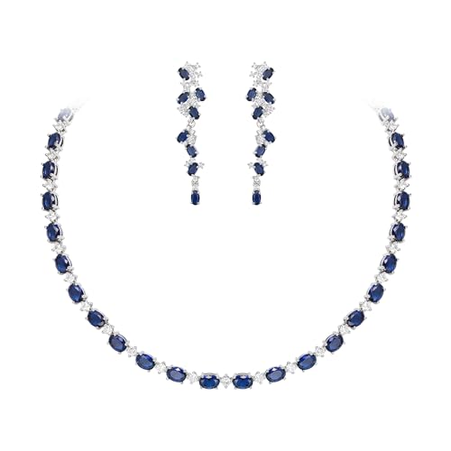 EVER FAITH Zirkonia Schmuck Set elegant Blau oval geformt April Geburtsstein Hochzeit Party Halskette baumeln Ohrringe Set Schmuck Geschenk für Damen Mutter von EVER FAITH