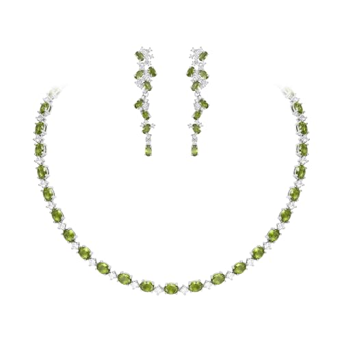 EVER FAITH Zirkonia Schmuck Set elegant Peridot Farbe oval geformt April Geburtsstein Hochzeit Party Halskette baumeln Ohrringe Set Schmuck Geschenk für Damen Mutter von EVER FAITH