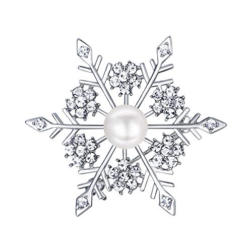 EVER FAITH Zirkonia künstliche Perle Winter Party Schneeflocke Blume Brosche Pin Klar Silber-Ton von EVER FAITH