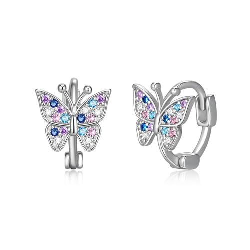 EVER FAITH bunte Schmetterling Creolen für Damen hypoallergen Wolfram CZ kubischer Zirkon Butterfly Tier kleine Huggie Ohrringe Brithday Schmuck Geschenke für Tochter Enkelin von EVER FAITH
