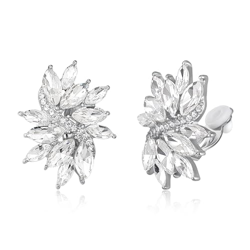 EVER FAITH klar Strass Ohrclips Glitter Marquise Kristall Vintage Statement Clip on Ohrringefür Damen Braut Hochzeit Party Prom Schmuck Silber-Ton von EVER FAITH