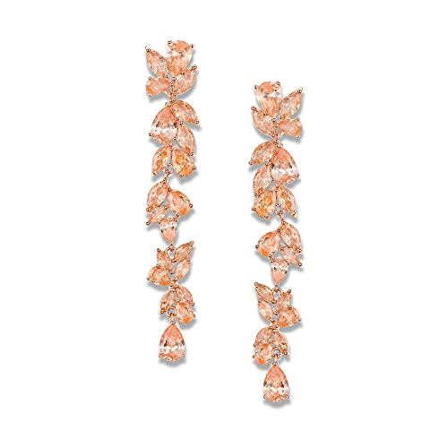 EVER FAITH lange Ohrringe mit Zirkonia für Damen Party Braut mit überzogene Kristall Blumenblatt Kronleuchter Braun Rosegold-Ton von EVER FAITH