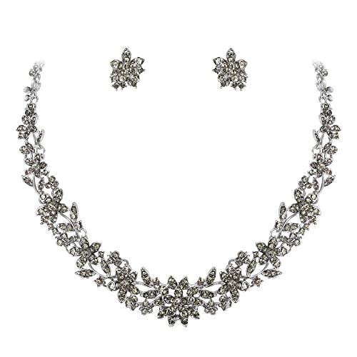 EVER FAITH österreichischen Kristal Blume Blatt Hochzeit Schmuck-Set Grau Silber-Ton von EVER FAITH