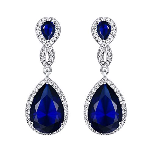 EVER FAITH österreichischen Kristall Zirkon Hochzeit Figur 8 Infinity durchbohrt Ohrringe blau Silber-Ton von EVER FAITH