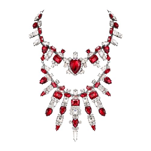 EVER FAITH rot Statement Chunky Halskette, funkelnden Strass Kristall Art Deco Vintage Kostüm Lätzchen Halskette für Damen Mädchen von EVER FAITH