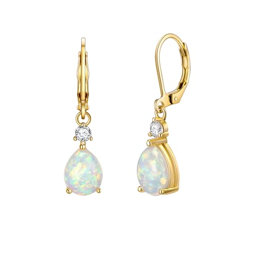 EVER FAITH zierlich erstellt Opal Wassertropfen baumeln Ohrringe für Damen Mädchen, Glamour kubischer Zirkon Oktober Birthstone Teardrop Leverback Ohrringe Weiß Gold-Tone von EVER FAITH