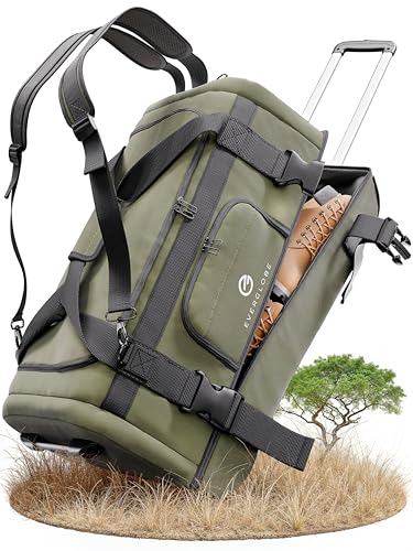EVERGLOBE Reisetasche mit Rollen 90l Groß - 3in1 Tasche + Trolley + Rucksack | Reisekoffer mit Rollen Travel Bag Sporttasche Duffle Bag Koffer Urlaub Reise Outdoor Sport | Damen und Herren Khaki von EVERGLOBE