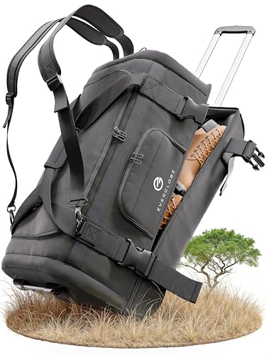 EVERGLOBE Reisetasche mit Rollen 90l Groß - 3in1 Tasche + Trolley + Rucksack | Reisekoffer mit Rollen Travel Bag Sporttasche Duffle Bag Koffer Urlaub Reise Outdoor Sport | Damen und Herren Schwarz von EVERGLOBE