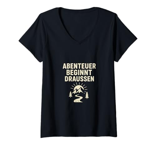 Damen Abenteuer BEGINNT DRAUSSEN T-Shirt mit V-Ausschnitt Damen Abenteuer BEGINNT DRAUSSEN T-Shirt mit V-Ausschnitt von EVERGREEN WEAR