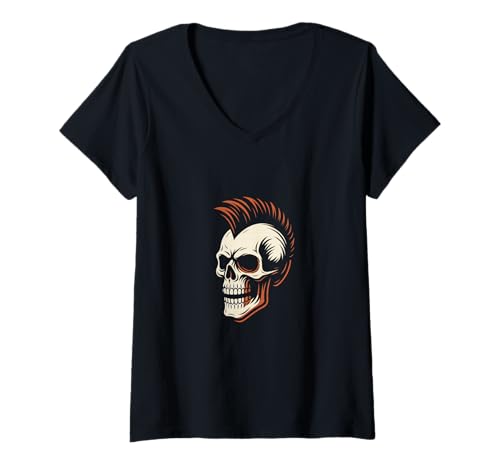 Damen Totenkopf Irokese T-Shirt mit V-Ausschnitt Damen Totenkopf Irokese T-Shirt mit V-Ausschnitt von EVERGREEN WEAR