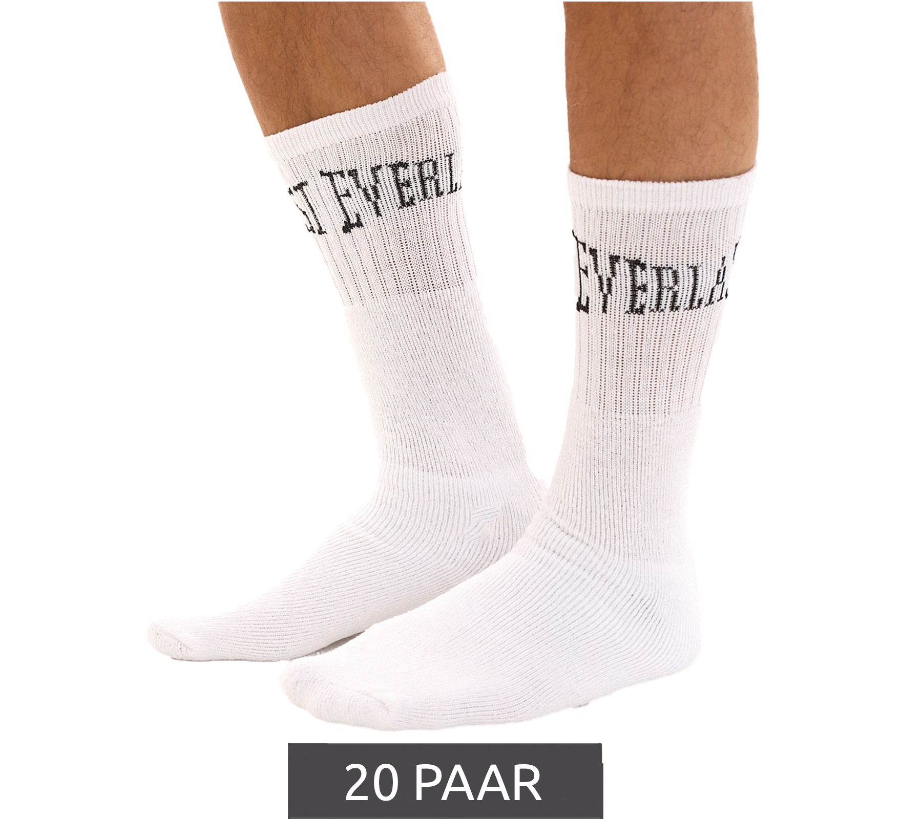 20 Paar EVERLAST Herren Sport-Socken mit Baumwollanteil lange Strümpfe OEKO-TEX Standard 100 EVL1TENX10BL Weiß von EVERLAST