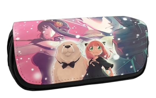 EVERLUCK Spy Family Leinwand Bleistift Tasche Manga Loid Anya Forger Student Schreibwaren Tasche Anime Anya Forger Große Kapazität Reißverschluss Stift Tasche, Schriftart-Familie 01 Spy, von EVERLUCK