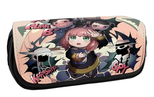 EVERLUCK Spy Family Leinwand Bleistift Tasche Manga Loid Anya Forger Student Schreibwaren Tasche Anime Anya Forger Große Kapazität Reißverschluss Stift Tasche, Schriftart-Familie 08 Spy, von EVERLUCK