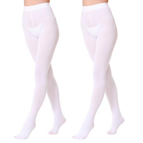 EVERSWE 2 Pairs Women's Microfiber Opaque Tights (L-XL, White) von EVERSWE