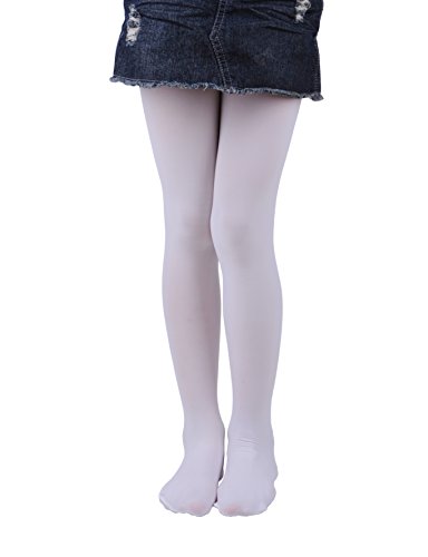 EVERSWE Girls Tights, Semi Opaque Footed Tights, Microfiber Dance Tights (2-4, White) von EVERSWE