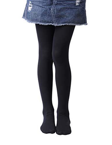 EVERSWE Girls Tights, Semi Opaque Footed Tights, Microfiber Dance Tights (5-7, Black) von EVERSWE