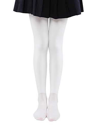 EVERSWE Girls' Winter Fleece Lined Tights, Girls' Opaque Thermal Tights (6-8, White) von EVERSWE