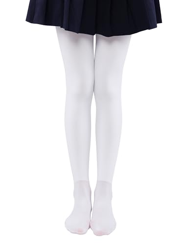 EVERSWE Girls' Winter Fleece Lined Tights, Girls' Opaque Thermal Tights (9-11, White) von EVERSWE