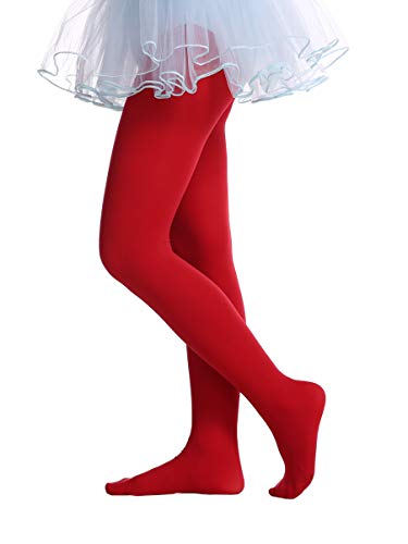 EVERSWE Kinder Strumpfhose für Mädche, Semi Opaque Footed Tights(11-13, Rot) von EVERSWE